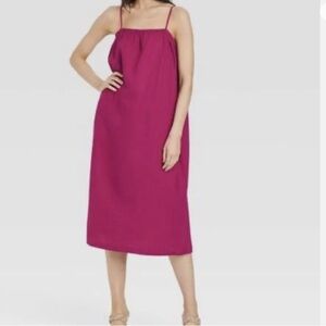 Magenta Linen Midi Dress